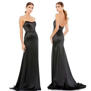 Mac Duggal | A12428 Charmeuse Rhinestone Strap Trumpet Gown Size 0 Ieena NWT